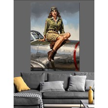 Artmeg Uçak Kanadında Oturan Kadın Dekoratif Kanvas - Mdf Ahşap Tablo