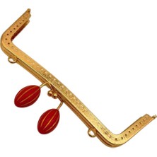 Angel Çanta Aksesuar 20 cm Kırmızı Badem Toplu Çanta Klipsi Çanta Bursu Light Gold Metalli