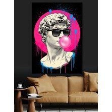 Artmeg Pembe Sakızlı David Heykeli Pop Art Dekoratif Kanvas - Mdf Ahşap Tablo