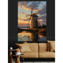 Artmeg Gün Batımında Antika Yel Değirmeni Dekoratif Kanvas - Mdf Ahşap Tablo