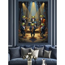 Artmeg Kurbağalardan Oluşan Müzik Grubu Dekoratif Kanvas - Mdf Ahşap Tablo