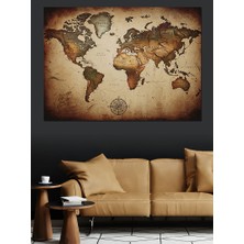Artmeg Eskitme Kağıtta Dünya Haritası Tablosu Dekoratif Kanvas - Mdf Ahşap Tablo