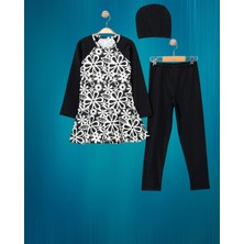 Elayza Kız Çocuk Çiçek Desenli Boneli Tesettür Mayo 3'lü Set