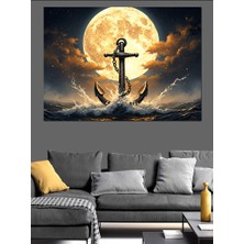 Artmeg Denizde Ay Işığında Çapa Dekoratif Kanvas - Mdf Ahşap Tablo