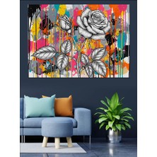 Artmeg Grafiti Tarzında Modern Gül Sanatı Dekoratif Kanvas - Mdf Ahşap Tablo