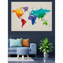 Artmeg Renkli Dünya Haritası Kanvas Tablo Dekoratif Kanvas - Mdf Ahşap Tablo