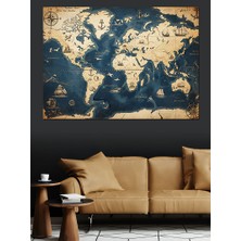 Artmeg Eskitme Dünya Haritası Vintage Dekor Dekoratif Kanvas - Mdf Ahşap Tablo