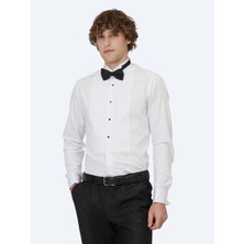 Kip Beyaz Düz Slim Fit Dokuma Klasik %100 Pamuk Gömlek