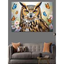 Artmeg Renkli Kelebekli Bilge Baykuş Portresi Dekoratif Kanvas - Mdf Ahşap Tablo