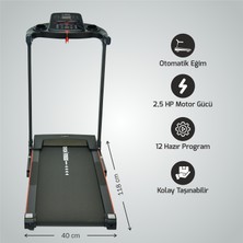 Hattrick Convert Pro-F Auto Eğimli Koşu Bandı 2,5 hp Motor Gücü 0-12 km/s Hız ve LED Gösterge