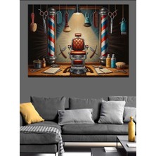 Artmeg Retro Berber Salonu Koltuk Tablosu Dekoratif Kanvas - Mdf Ahşap Tablo
