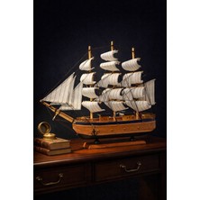 Kesene Dekoratif Premium Ahşap El Yapımı Yelkenli Gemi Maketi Masa Üstü Biblo Hediye Gemi 40 x 40 cm 532-B