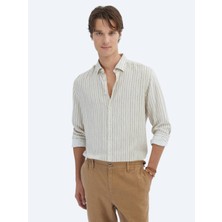 Kip Bej Baskılı Regular Fit Dokuma Casual Gömlek
