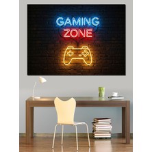Artmeg Neon Işıklı Gaming Zone Tabelası Dekoratif Kanvas - Mdf Ahşap Tablo