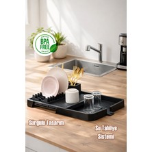 Porsima 5327 Açılır Kapanır Bulaşık Tepsisi Bulaşıklık Tezgah Üstü Kurutmalık Durulama Matı Su Akıtma Kanallı Bulaşık Sepeti