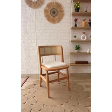 Silla Odin Sandalye Teddy Krem Kumaş Hasırlı Naturel Ahşap Sandalye