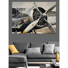 Artmeg Klasik Pervaneli Uçak Motoru Tablosu Dekoratif Kanvas - Mdf Ahşap Tablo