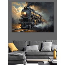 Artmeg Raylar Üzerinde Dumanlı Klasik Tren Dekoratif Kanvas - Mdf Ahşap Tablo