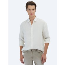 Kip Safran Çizgili Oversize Fit Dokuma Casual Gömlek