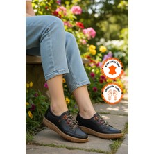 Ayakmod Siyah Hakiki Deri Ortopedik Kadın Casual Ayakkabı 401 Z