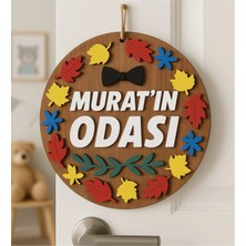 Mars Tasarım Sonbahar Yapraklı Isme Özel Çocuk Odası Kapı Süsü- 30X30 cm