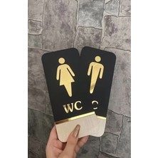 Mars Tasarım Akça Gold Serisi Natural Dikey Wc Yönlendirme Seti Bay- Wc Yönlendirme Yazısı Ahşap