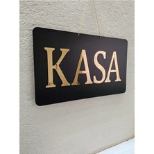 Mars Tasarım Kasa Yazılı Siyah Mdf Üzeri Gold Aynalı Pleksi Yazılı Yönlendirme Levhası Tabela 30X18 cm