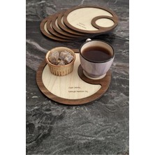 Mars Tasarım 6 Adet Yuvarlak Ahşap Lazer Kesim Bardak Altlığı - Tabağı