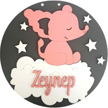 Mars Tasarım Isme Özel Filli Çocuk Odası Kapı Süsü- 30X30 cm