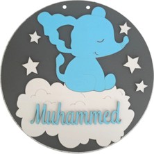 Mars Tasarım Isme Özel Filli Çocuk Odası Kapı Süsü- 30X30 cm