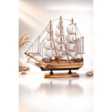 Kesene Dekoratif Premium Ahşap El Yapımı Yelkenli Gemi Maketi Masa Üstü Biblo Hediye 33 x 33 cm 531-BD