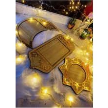 Mars Tasarım 3’lü Ahşap Sunum Tabağı - Akça Renk Ramazan Dekorasyonu & Iftar Sunumluğu - Hoşgeldin Ramazan Süsü