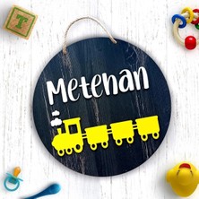 Mars Tasarım Trenli Isme Özel Çocuk Odası Kapı Süsü- 30X30 cm