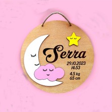 Mars Tasarım Isme Özel Doğum Bilgilerini Içeren Çocuk Odası Kapı Süsü- 30X30 cm