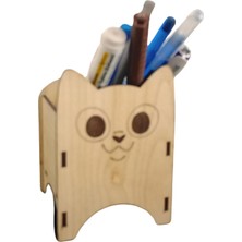 Mars Tasarım Kedi Temalı Ahşap Kalemlik