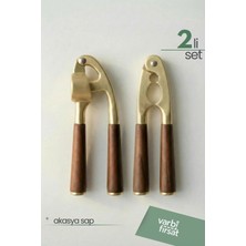 VarBiFırsat 2li Set Akasya Saplı Gold Sarımsak Ezici & Ceviz Fındık Kıracağı