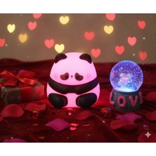 Home Dekor Hediye 2 Li Sevgiliye Romantik Hediye Seti Slikon Panda Renkli LED Gece Lambası ve 9 cm Love Kar Küresi Set