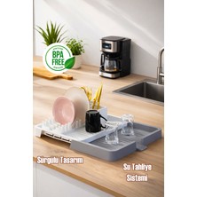 Porsima 5328 Açılır Kapanır Bulaşık Tepsisi Bulaşıklık Tezgah Üstü Kurutmalık Durulama Matı Su Akıtma Kanallı Bulaşık Sepeti