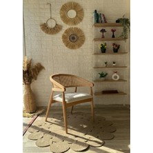 Silla Consept Gazel Sandalye Teddy Krem Kumaş Hasırlı Naturel Ahşap Sandalye