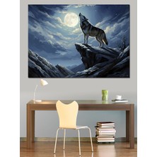Artmeg Kayalıkta Dolunaya Uluyan Yalnız Kurt Dekoratif Kanvas - Mdf Ahşap Tablo