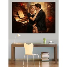 Artmeg Piyano Başında Aşk Yaşayan Çift Dekoratif Kanvas - Mdf Ahşap Tablo