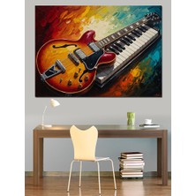 Artmeg Gitar ve Piyano Tuşları Kolajı Dekoratif Kanvas - Mdf Ahşap Tablo