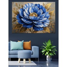 Artmeg Mavi Büyük Çiçek Kabartma Efektli Dekoratif Kanvas - Mdf Ahşap Tablo