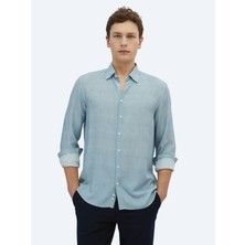Kip Mavi Baskılı Regular Fit Dokuma Casual Gömlek