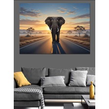 Artmeg Yolda Ilerleyen Heybetli Afrika Fili Dekoratif Kanvas - Mdf Ahşap Tablo