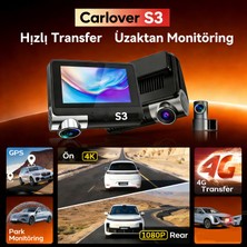 Carlover Araç Kamerası 4K Ultra Hd, Adas Çarpma Uyarısı, Döngüsel Kayıt, Telefon Üzerinden Canlı Izleme, Ön Arka Çift Kamera, Wıfı Bağlantılı