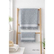 Elif Mira 2'li Banyo ve El Yüz Havlu Seti  Saçaklı Kabartma Desenli %100 Pamuk Viyana