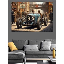 Artmeg Yarış Pistinde Klasik  Retro Spor Araba Dekoratif Kanvas - Mdf Ahşap Tablo