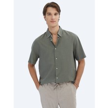 Kip Haki Oversize Fit Dokuma Casual %100 Pamuk Gömlek