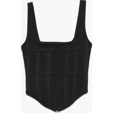 Dilvin Korse Top-Siyah Elastan Kumaş ile Şık ve Rahat 36 Beden Kadın Bluz